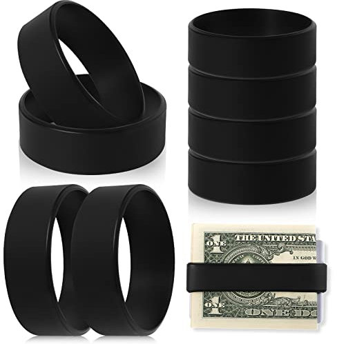 8 Stück Wallet Band Geldbänder Silikonbänder für Geld Bargeld Karten Elastische Geldhalter Brieftasche Geldklammer Alternative mit 4 PVC Karten für Männer Frauen (Schwarz)