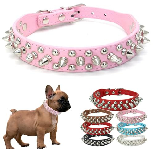 HimyBB Collier réglable en cuir synthétique avec rivets cloutés pour chien ou chat Rose Taille S