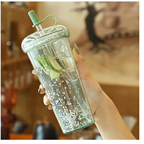 Botella Agua Botella de Agua Botella De Agua De Té De Burbujas Kawaii, Vaso De Plástico con Pajita, Vaso Aislado, Botellas Espumosas De Jugo De Té Garrafa Agua Botellas de Agua