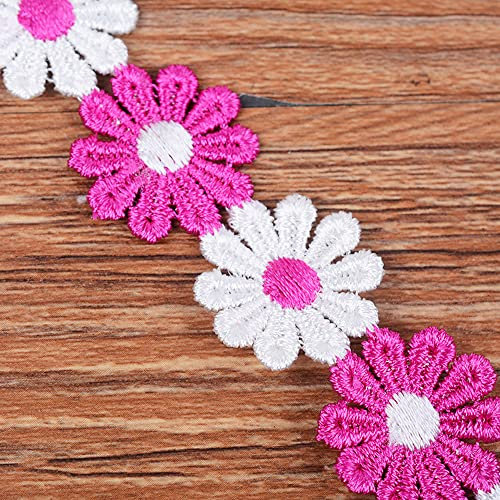 XCSJ 5 Yard 25mm Blumen Spitzenband Spitzenborte Stickerei Dekoband Zierband Borten Bänder Blumenband Gänseblümchen Dekoband Spitzen Spitzenborte Für Hochzeit Deko Handwerk Nähen Deko (rosarot)
