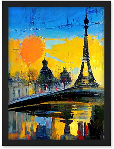 Modern Bright Abstract Paris At Sunrise Cityscape Eiffel Tower Artwork Framed Wall Art Print A4