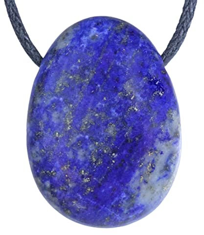 Lebensquelle Plus Lapislazuli Tropfenanhänger | Gebohrter Tropfen Trommelstein Anhänger mit Baumwollband | Hochwertiger Edelsteinanhänger