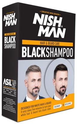 NISHMAN Blackshampoo Hair&Beard Care, färbendes Shampoo 2x200ml