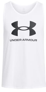 Under Armour UA Sportstyle Logo Tank Camiseta de hombre ligera y de secado rápido, camiseta sin mangas para correr o hacer deporte, color blanco/negro