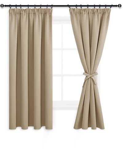 DWCN Vorhänge Wohnzimmer Blickdicht Kräuselband mit Vorhang-Krawatten Verdunkelungsgardinen Wärmeisolierend Thermovorhang für Schlafzimmer, 137x117cm(HöhexBreite), Taupe, 2er Set