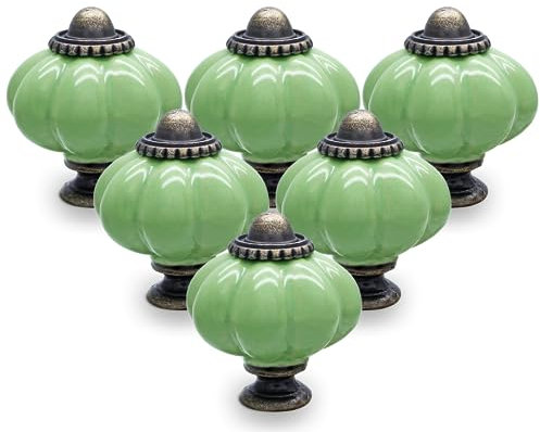 Cjueiom 12 Pack Ceramic Drawer Knobs, Sage Green Vintage Cupboard Knobs with Mounting Screws, Antique Wardrobe Pull Handles for Kitchen Cabinet and Dresser