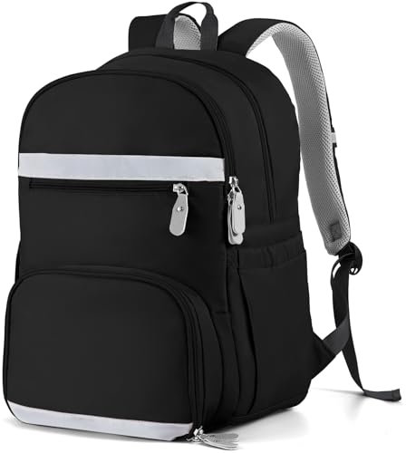 MoKo Sac Femme, Sac à Dos Multipoches pour Ordinateur 15,6, Sac Sport en Polyester Résistant à l'eau Antivol avec Compartiment à Chaussures, Sac Multifonction pour Voyage Gym Travail, Noir/Gris