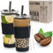 Kaitoma 2-Pack 560ml Reusable Glass Bubble Tea Cups/Boba Cup | Leakproof Tumblers with Straws & Lids | Iced Coffee Cups | Travel Cup for Smoothies, Slushies & More + 12mm Boba Straws (Charcoal Black)