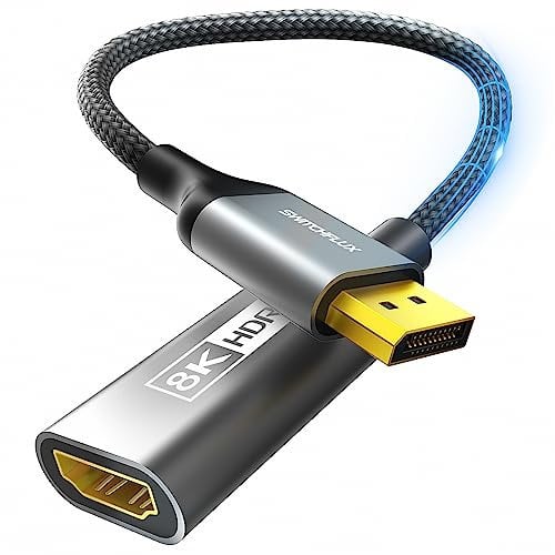 SWITCHFLUX DisplayPort 1.4 to HDMI 2.1 Adapter [8K@60Hz,4K@144Hz,2K@165Hz] Active DP Male to HDMI Female Converter Support HDCP 2.3/HDR/DSC 1.2 for HP,Lenovo,Dell,AMD,NVIDIA (Unidirectional)
