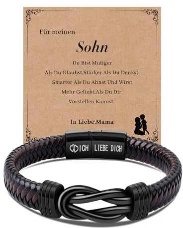 CheersLife An Meinen Sohn Armband Herren Lederarmband Herren Knoten Herrenarmbänder Leder Männer Armband Geschenke für Männer Sohn Flechtarmband mit Magnetverschluss