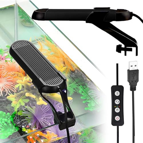 LED Aquarium Light, 6W LED Aquarium Light, 14 Lighting Modes, 5 Adjustable Brightness, RGB+W Clip-On Aquarium Lighting for Framed or Frameless Aquariums [A+++]