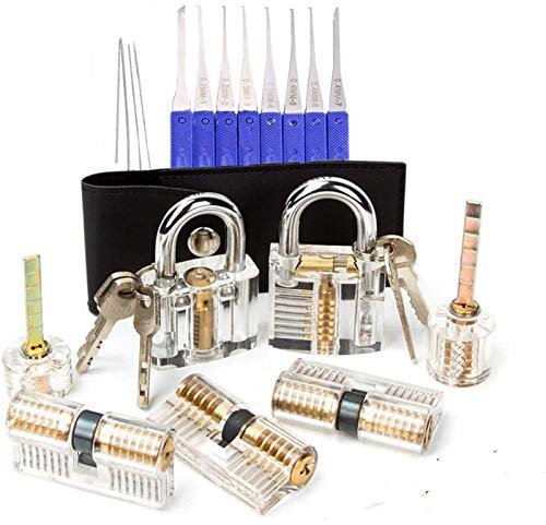 Juego De GanzúAs,Candado Transparente, Cerraduras transparentes con ajustador de suministros de combinación de herramientas de selección de teclas rotas (Size : 9 in 1 set)