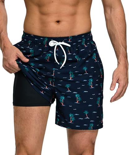 Kfnire Bañador Hombre con Forro de Compresión Secado Rápido 2 en 1 Shorts de Bañador Natación H0mbe Traje de Baño Hidrófugo Bañadores para Hombre