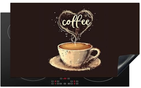 KitchenYeah© Herdabdeckplatte Induktion Schutzmatte Küche Herdabdeckung Ceranfeld Induktionsmatte Cerankochfeld Abdeckung Vintage - Kaffee - Zitat - Herz - 90x52 cm