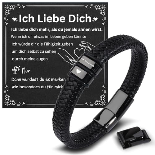 TERRISHE Partner Geschenk für ihn Männer Ehemann Freund, Valentinstag Lederarmband Herren mit Gravur Ich Liebe Dich Jahrestag Hochzeitstag Geschenk für Freund Mann Geburtstagsgeschenk für Männer