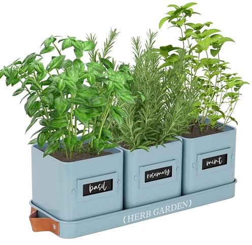 PERFNIQUE Kräutergarten für den Innenbereich, Kräutergarten-Pflanzgefäß-Set mit Tablett, Bauernhaus, Zimmerpflanzentöpfe, Fensterbank, Kräutergarten mit Drainage, nur Pflanzgefäß, für Innen- und