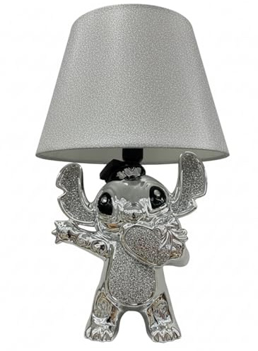 DEENZ Bling Crushed Diamond Stitch Table Lamp with Silver Shade Ceramic Base Sparkling Bedside Home Decor Gift (Silver Heart in Hand)