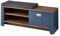 Stella Trading Dijon Schuhbank mit Sitzfläche in Parisian Blue, Haveleiche Cognac Optik - Moderne Sitzbank mit Stauraum für Flur und Garderobe - 130 x 52 x 38 cm (B/H/T)