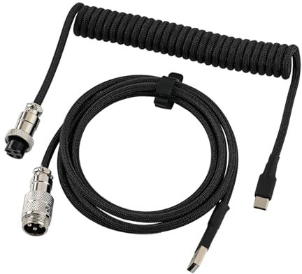 EPOMAKER Mix V2 1.8m Coiled Keyboard Cable, USB C to USB A Double-Sleeved Cable with Detachable Metal Aviator for Mechanical Gaming Keyboard (Black)