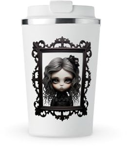 MAXIKIWI - Insulated Double Walled, Leakproof Stainless Steel Mug, Coffee or Tea Travel Tumbler with Lid, Keep Drinks Hot and Cold - Gothic Dolls - 350ml