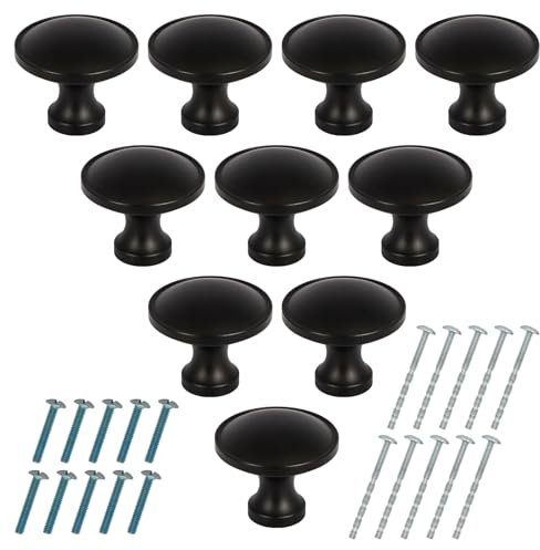 UVTQSSP Schrankknäufe für Kommoden, 3,1 cm, rund, Schubladenknöpfe und Ziehen, Badezimmer, Schrank, Küchenschrank, Schwarz, Schrankknäufe für Falttüren, 10 Stück