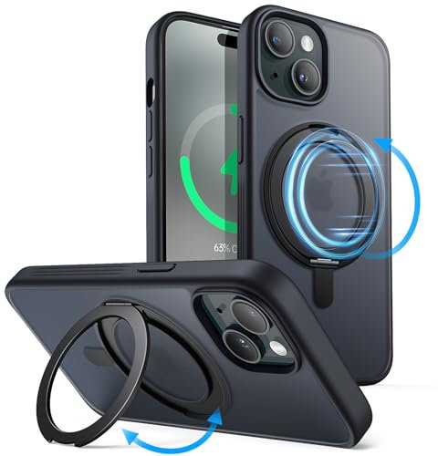JETech 360 Degree Rotatable Ring Case for iPhone 15 Plus 6.7-Inch Compatible with MagSafe, Slim Shockproof Phone Cover with Stand & Ring Holder (Black)