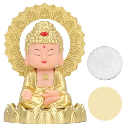 KLLJRFW Solar Shaking Head Buddha Statue Home Desktop Solar Wackelnde Maitreya Auto Ornament Chinesische Fengshui Ornament Dekoration für Reichtum und Glück Schönes Aussehen