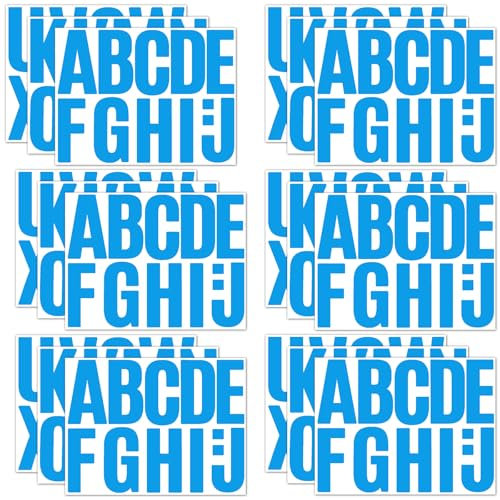 18 Bögen Großbuchstabenaufkleber, 10,16cm wasserfester Alphabetaufkleber Selbstklebende Buchstabenaufkleber Vinyl-Alphabetaufkleber für Draußen Drinnen Dekoration Geburtstag (Blau)