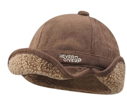Rayson Casquette Docker avec Cache Oreille Chaud Unisexe Bord Roulé Bonnet pour Homme avec Doublure en Cachemire(Marron,Taille Unique)