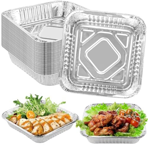 VIDETOL 50 Stück Aluschalen Grill, 1300 ml/22 x 22 x 4 cm Alu Grillschalen, Grill Aluschalen, Alu Tropfschalen für Gasgrill, Braten, Kochen