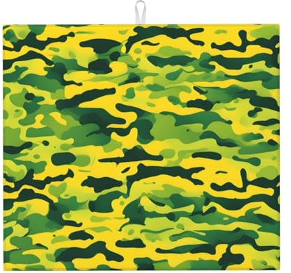 YYHHAOFA Tapete de secado de estampado de camuflaje amarillo y verde para cocina: absorbente de agua, antideslizante, reversible, con cordón para colgar, 45,7 x 40,6 cm