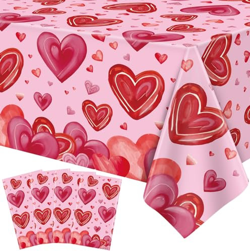 4 Pack Valentinstag Tischdecke Valentinstag Liebe Herz Tischdecke für Rechteck 51 x 86in wasserdicht Kunststoff Tischdecke für Valentinstag Party Supplies, Muttertag Dekoration (pink)