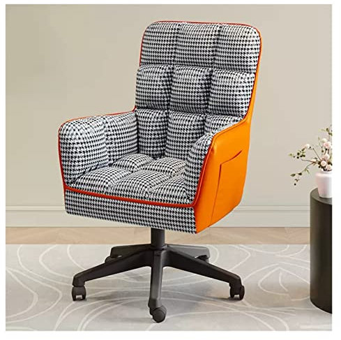 Drehsessel mit hoher Rückenlehne, mit Rollen, Stoff, gepolstert, für Wohnzimmer, Orange