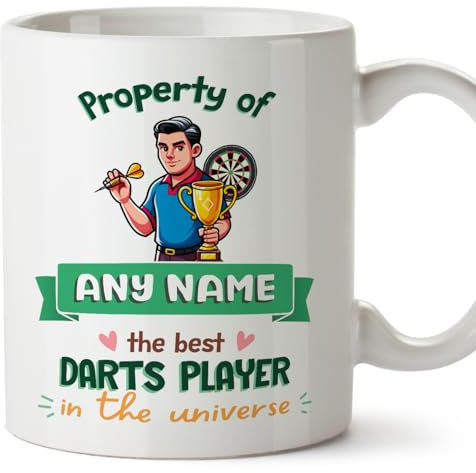 MUGFFINS Personalised Mug for Darts Player Man - in English - Property of - Funny Custom Gift for Colleagues - Ceramic 11oz Mug