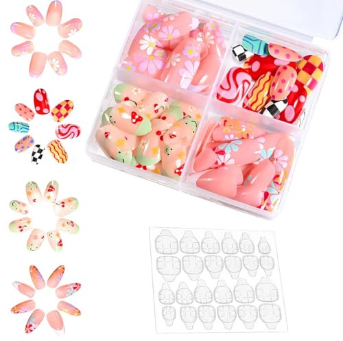 96Pcs Fake Nails, Kid Press on Nails, Cute Press on Nails, Kids Stick On Nail, Press on Nail for Kids 9-10, Full Cover Fake Nail Tips for Kid for Girls Nail Art Decoration