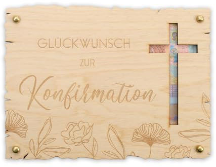 Kreative Feder 3D Glückwunsch-Karte zur Konfirmation aus Holz – Holzkarte für Geldgeschenke; Größe ca. 14,6 x 19,7cm (Konfirmation)