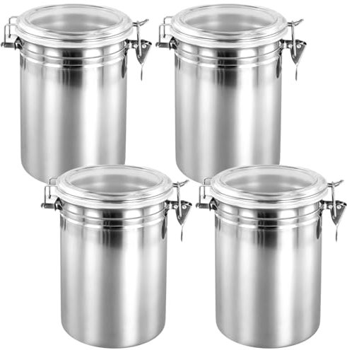 HEIYUET 4 Stück Vorratsdosen Edelstahl Kaffeedose mit Luftdicht Deckel, 1900ML Luftdichte Kanister aus Edelstahl, Luftdichte Aufbewahrungsbox Vorratsdosen Behälter für Zucker Müsli Kaffee Tee Bohnen