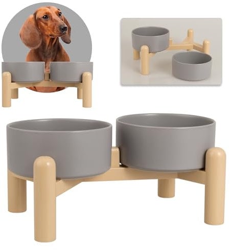 Gamelle Chien Surélevée en Céramique - Lot de 2 Bols avec Support Antidérapant - pour Nourriture et Eau - Convient aux Petits et Moyens Chiens - 2 x 850 ML - Gris foncé