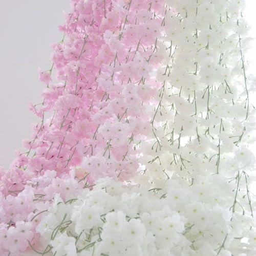 BSITSSS 3PCS Guirlande Fleurs Artificielles, Fleur Artificielle 180cm Fleurs Guirlande de Fleurs Artificielles, Guirlande Fleur De Cerisier Artificielle pour Maison Jardin Fêtes Mariage (Blanc, Rose)