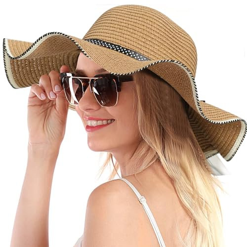 Yegookay Sombrero Hut Damen Leichte Sommermütze Damen Comhats Sonnenhut Damen Stroh Angler Hut Damenhut Elegant Mütze für Zopf Schlapphut Dreshow Faltbar Tragbar Fischerhut mit Breite Krempe