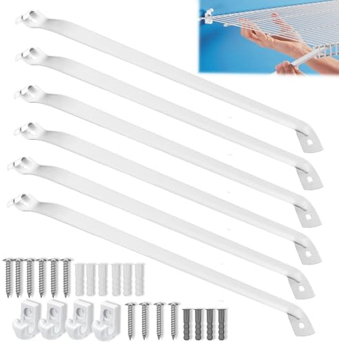 Ojeemii 6PCS 12 Inch Wire Shelf Brackets, Heavy Duty Wire Shelving Support Brackets, Closet Rack Support with 4 PCS Wire Shelf Clips, Closet Wire Shelf Support Brackets for Laundry, Closet, Garage