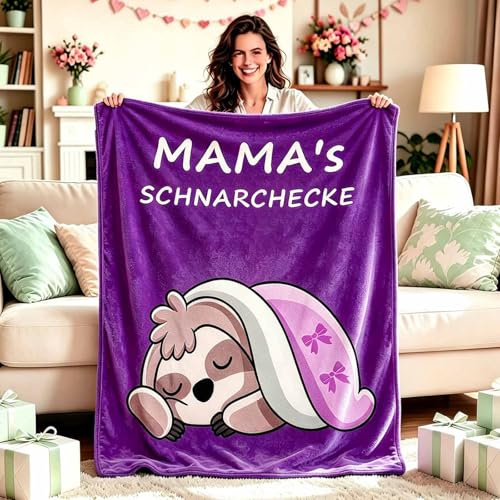 tiosggd Muttertagsgeschenk & Geburtstagsgeschenk für Sie – Personalisierte Fleece-Decke im lila Karomuster – Einzigartige Geschenkidee für Mama, Oma, Schwester, Freundin und Tierliebhaber 50 x 60