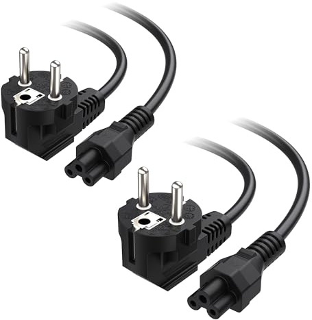 Cable Matters 2er-Pack 3 Poliges Netzkabel - 2m, Winkelstecker Typ F (CEE 7/7) auf IEC C5 Kabel, Kleeblatt-oder Mickey-Maus-Stecker für Laptop-Netzteile, Projektoren, TVs, Monitore und mehr, Schwarz