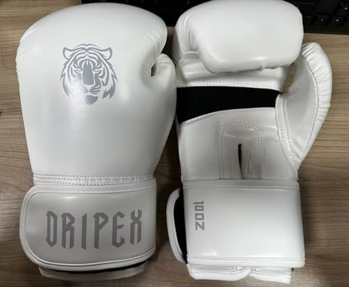 Dripex Boxhandschuhe, Boxing Training Gloves, Muay Thai Kickboxen Sparring, Boxsack Punchinghandschuhe für Männer, Frauen und Jugendliche Kickboxhandschuhe Weiß(8 oz)