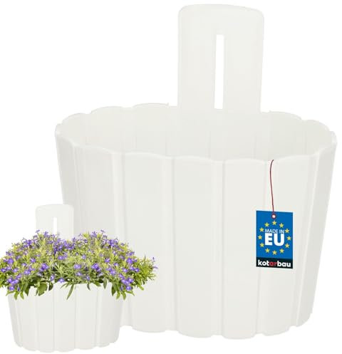 KOTARBAU Macetero para balcón, pared de 20 x 14 cm, altura: 13 cm, color blanco, macetas para colgar en la pared, maceteros colgantes, jardinera para balcón, barandilla de pared, maceta para colgar