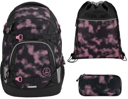 coocazoo MATE Schulranzen-Set 3tlg für Mädchen und Jungen ab der 4. Klasse mit Rucksack. Schlamperetui und Sportbeutel (Pink Illusion)
