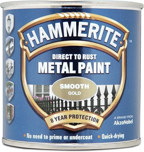 ASA® Hammerite Direct to Rust Metal Paint | Quick Drying | No Primer or Undercoat Needed | Up to 8 Years Rust Protection | Smooth Gold | 250ml