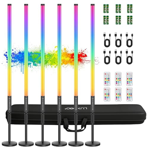 6 Stück 90cm LED Videolicht Mood1 Pro mit Stativ, 2,4-G, LED Handheld Fotografie Licht, dimmbar und Musikmodus, 5000 mAh Akku, RGB-Fotolampe für YouTube, Spiel-Streaming, Party, bar, Foto-Beleuchtung