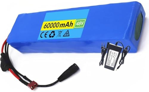 48V 60Ah Batterie Lithium pour Vélo Électrique,avec Carte De Protection BMS Et Chargeur,pour Moteurs 1000W 800W 750W 500W 350W 250W(XT60+SM)