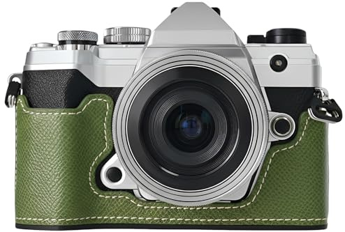 pssped Protective Camera Case Compatible with Olympus OM-5/Olympus OM-D E-M5 Mark III Camera Case,PU Leather Half Case with Adjustable Shoulder Strap (Green)